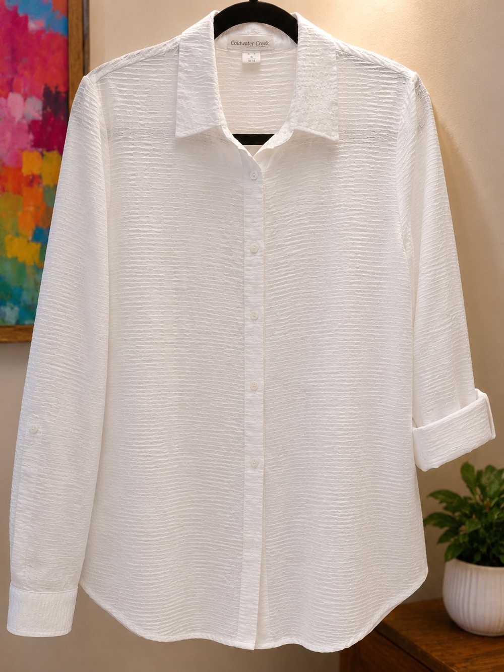 Coldwater Creek Ivory Textured Button-Down Shirt - Picture 5 of 6